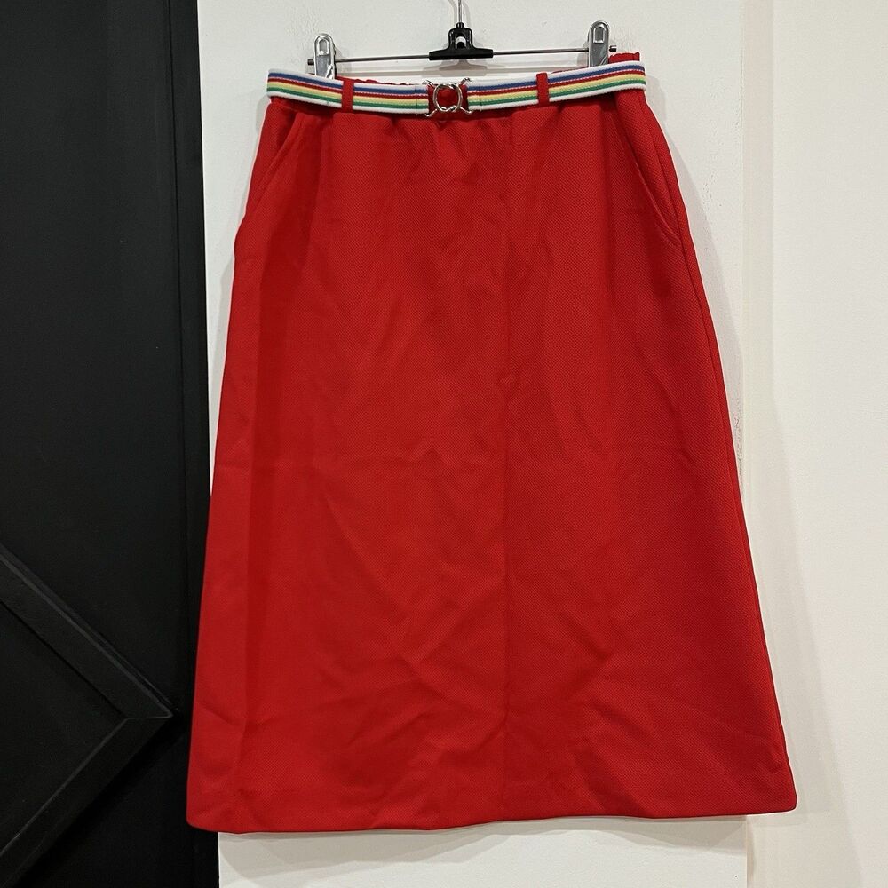 Fire Islander Vintage Kidcore Belted Red Midi Skirt 28 Waist
